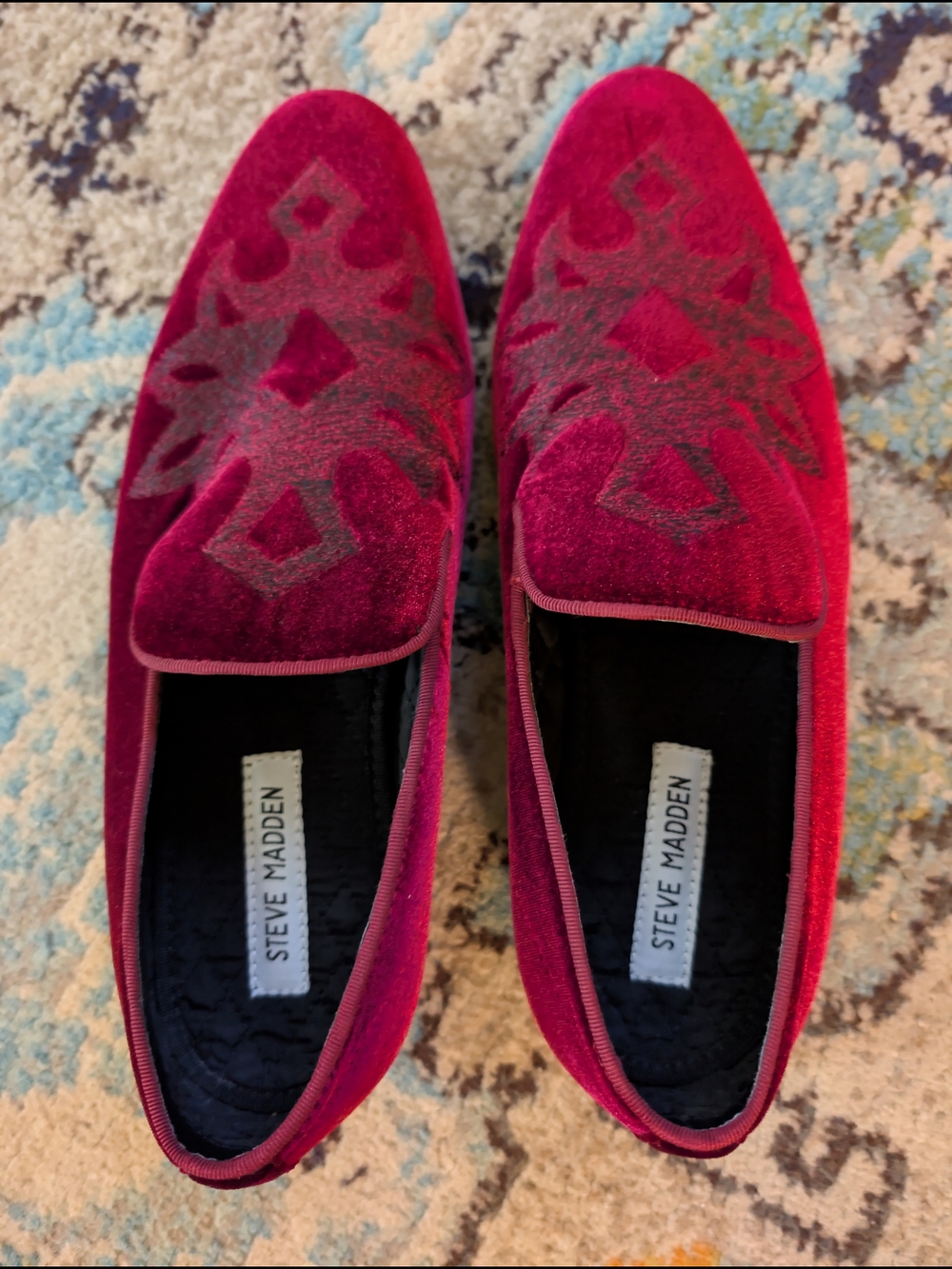 Steve Madden Men's Lorax Burgundy Velvet Embroidered Slip-On Loafers